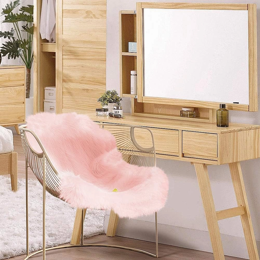 Carvapet Luxury Soft Faux Sheepskin Chair Cover Seat Cushion Pad Plush Fur Area Rugs for Bedroom, 2ft x 3ft, Pink…