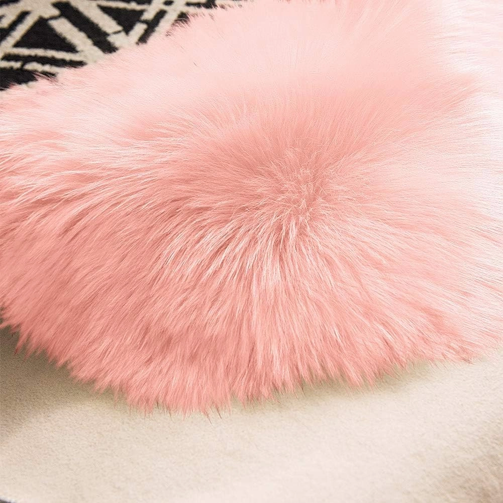 Carvapet Luxury Soft Faux Sheepskin Chair Cover Seat Cushion Pad Plush Fur Area Rugs for Bedroom, 2ft x 3ft, Pink…