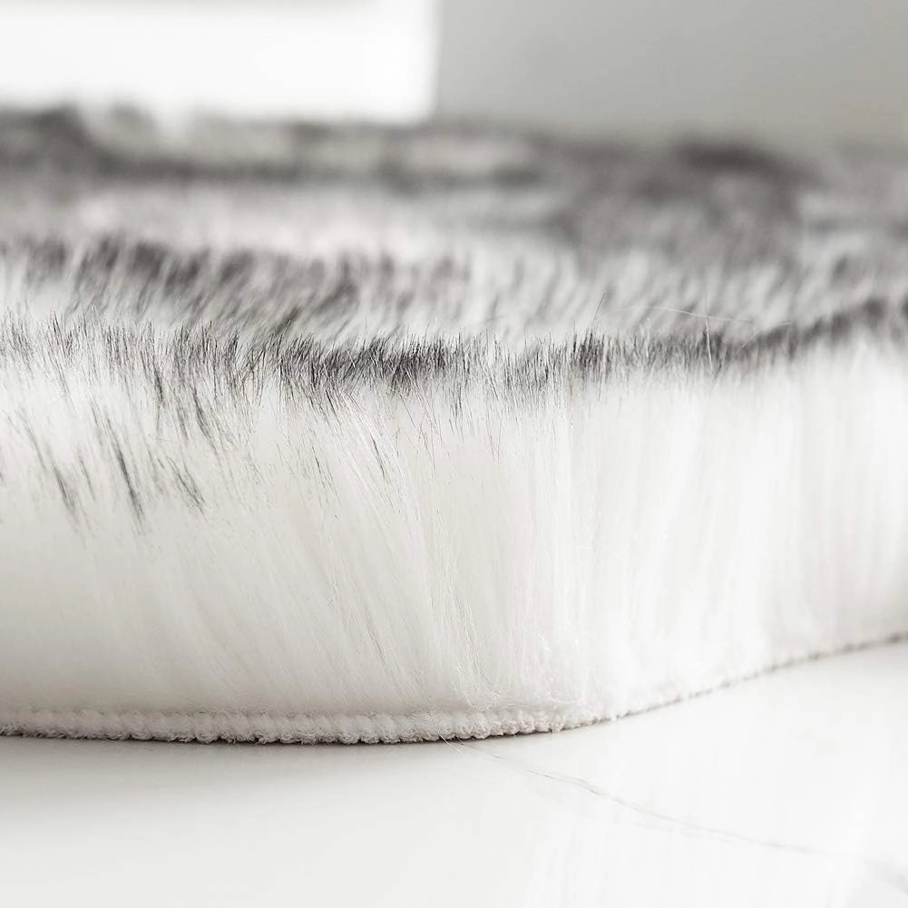 Carvapet Luxury Soft Faux Sheepskin Chair Cover Seat Pad Plush Fur Area Rugs for Bedroom, 2ft x 3ft, Black/White