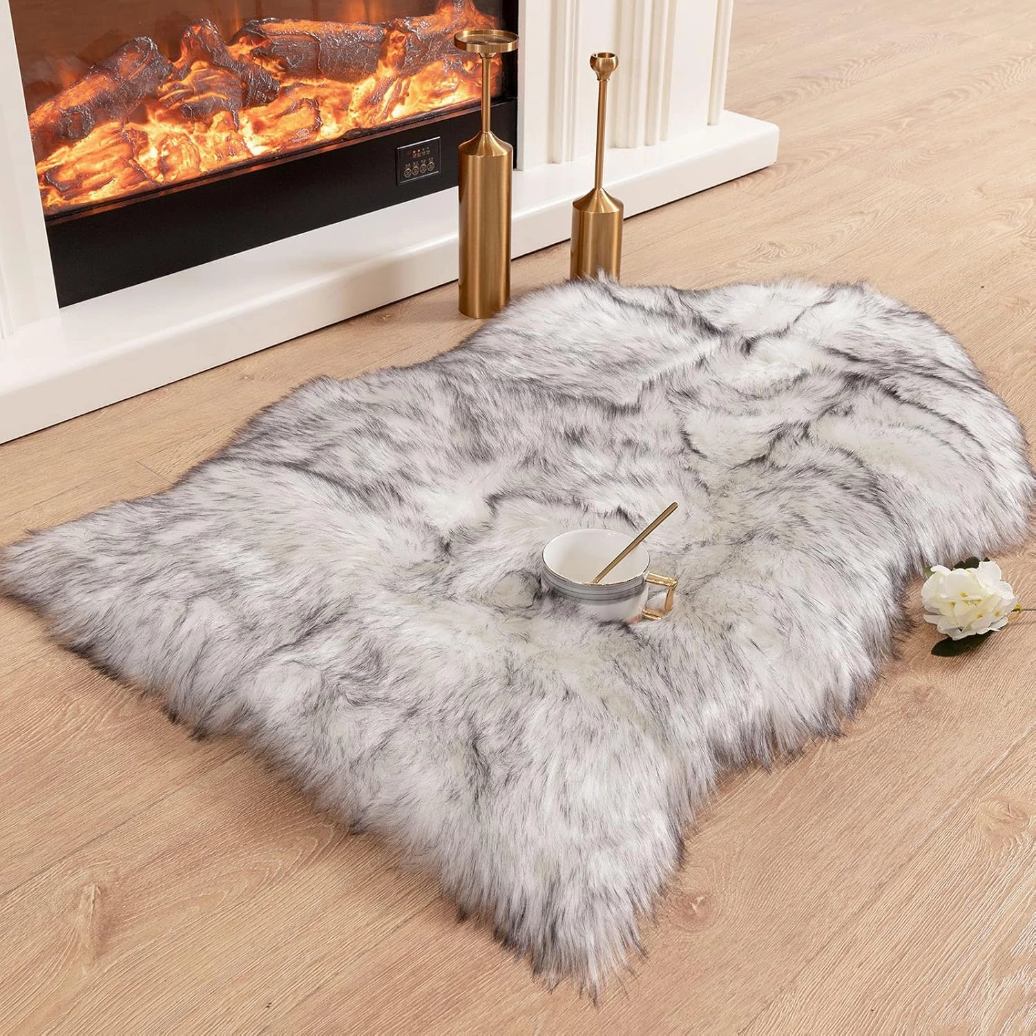 Carvapet Luxury Soft Faux Sheepskin Chair Cover Seat Pad Plush Fur Area Rugs for Bedroom, 2ft x 3ft, Black/White