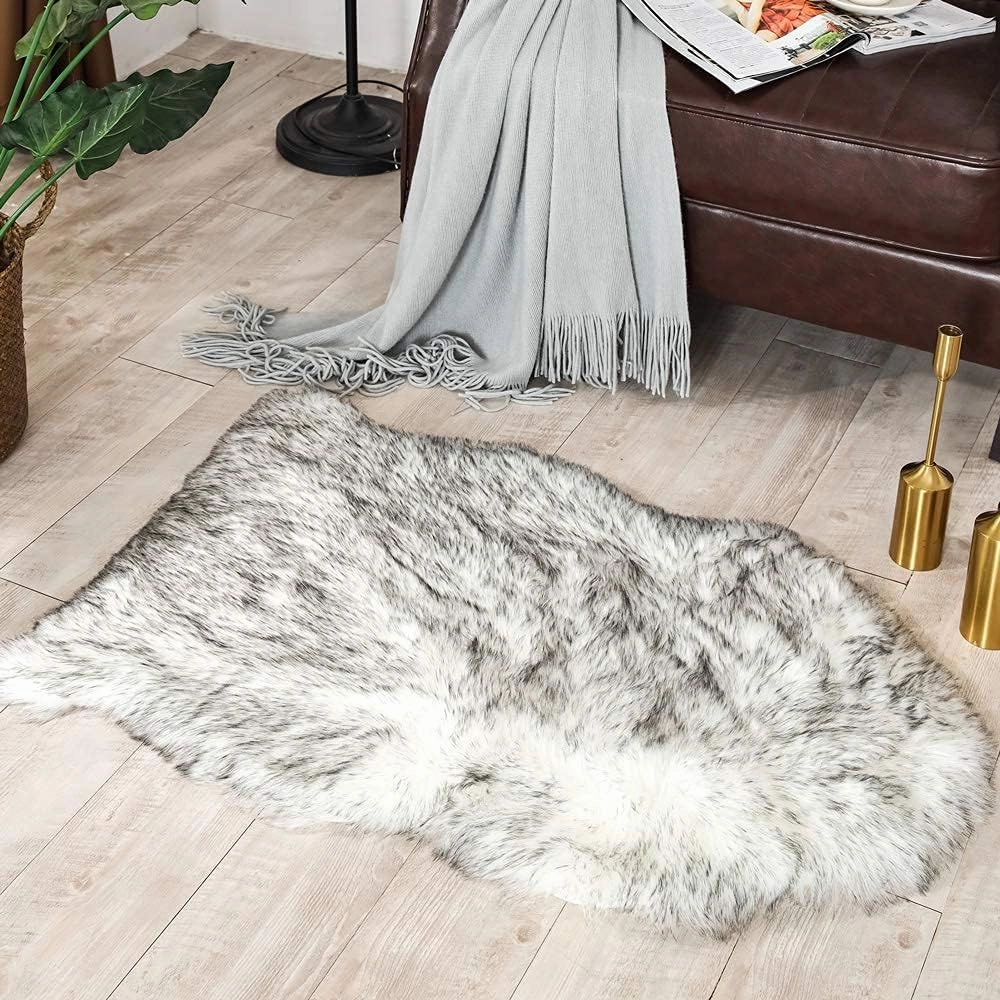 Carvapet Luxury Soft Faux Sheepskin Chair Cover Seat Pad Plush Fur Area Rugs for Bedroom, 2ft x 3ft, Black/White