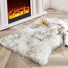 Carvapet Luxury Soft Faux Sheepskin Chair Cover Seat Pad Plush Fur Area Rugs for Bedroom, 2ft x 3ft, Black/White