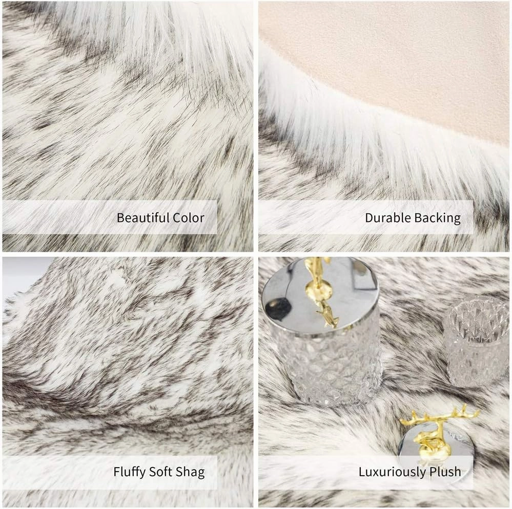 Carvapet Luxury Soft Faux Sheepskin Chair Cover Seat Pad Plush Fur Area Rugs for Bedroom, 2ft x 3ft, Black/White