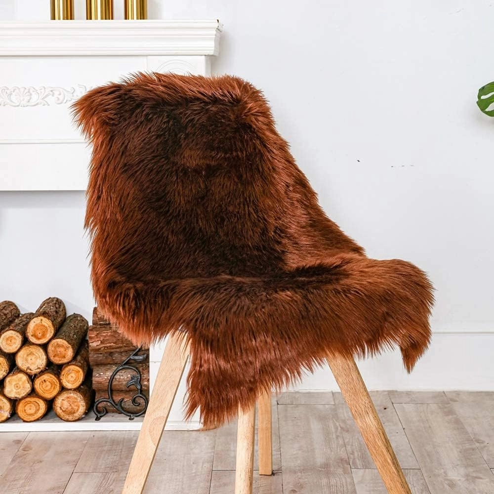 Carvapet Luxury Soft Faux Sheepskin Chair Cover Seat Pad Plush Fur Area Rugs for Bedroom, 2ft x 3ft,Brown
