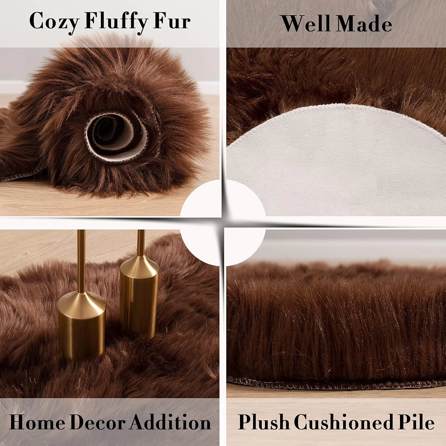 Carvapet Luxury Soft Faux Sheepskin Chair Cover Seat Pad Plush Fur Area Rugs for Bedroom, 2ft x 3ft,Brown