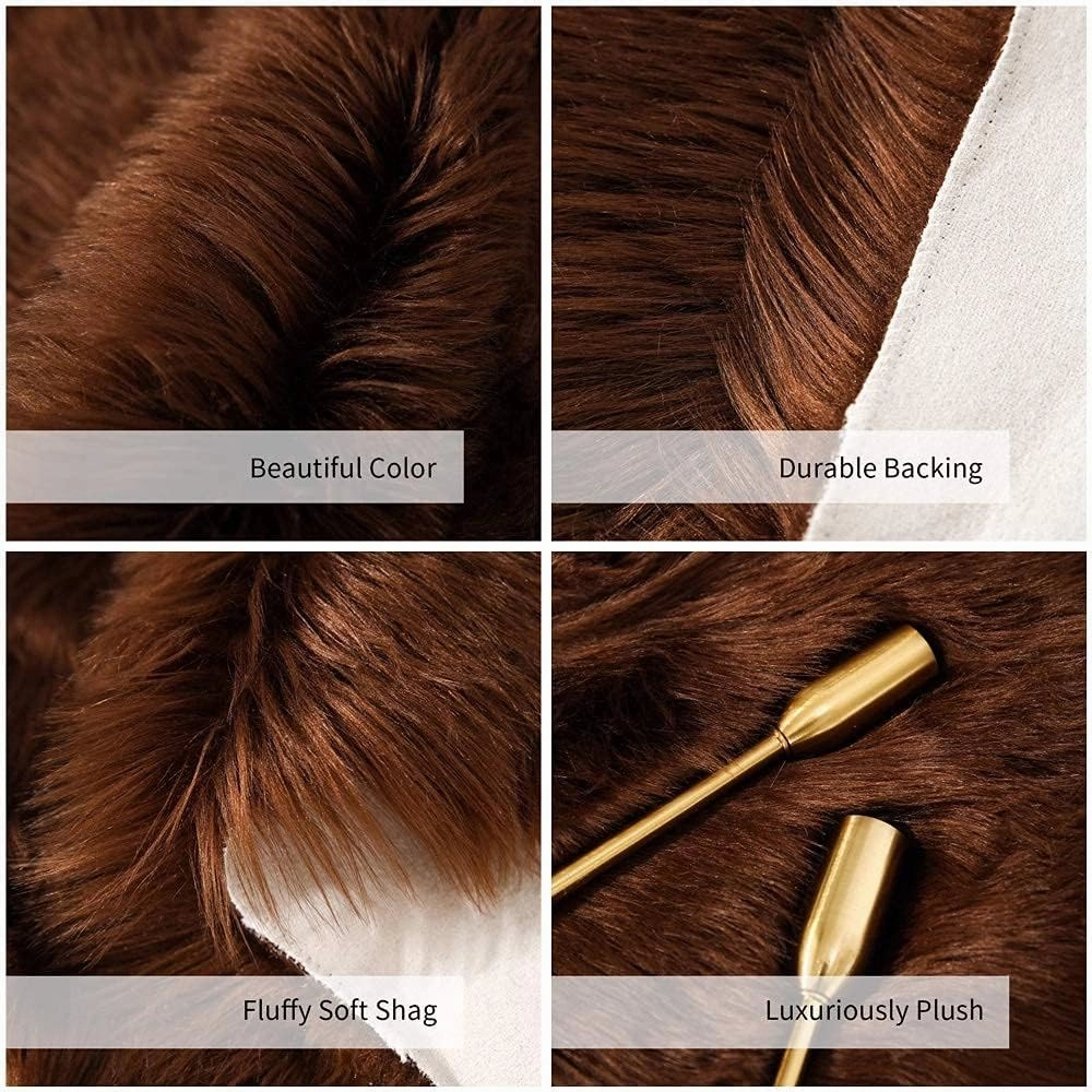 Carvapet Luxury Soft Faux Sheepskin Chair Cover Seat Pad Plush Fur Area Rugs for Bedroom, 2ft x 3ft,Brown