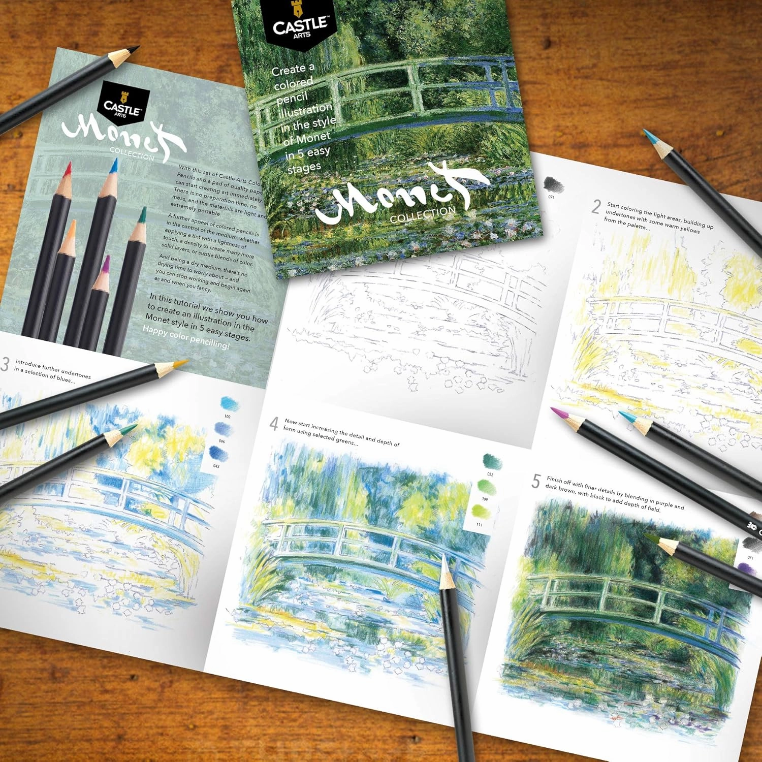 Castle Arts Themed 24 Coloured Pencil Set in Tin Box, perfect ‘Monet’ inspired colours. Featuring quality, smooth coloured cores, superior blending & layering performance achieving great results