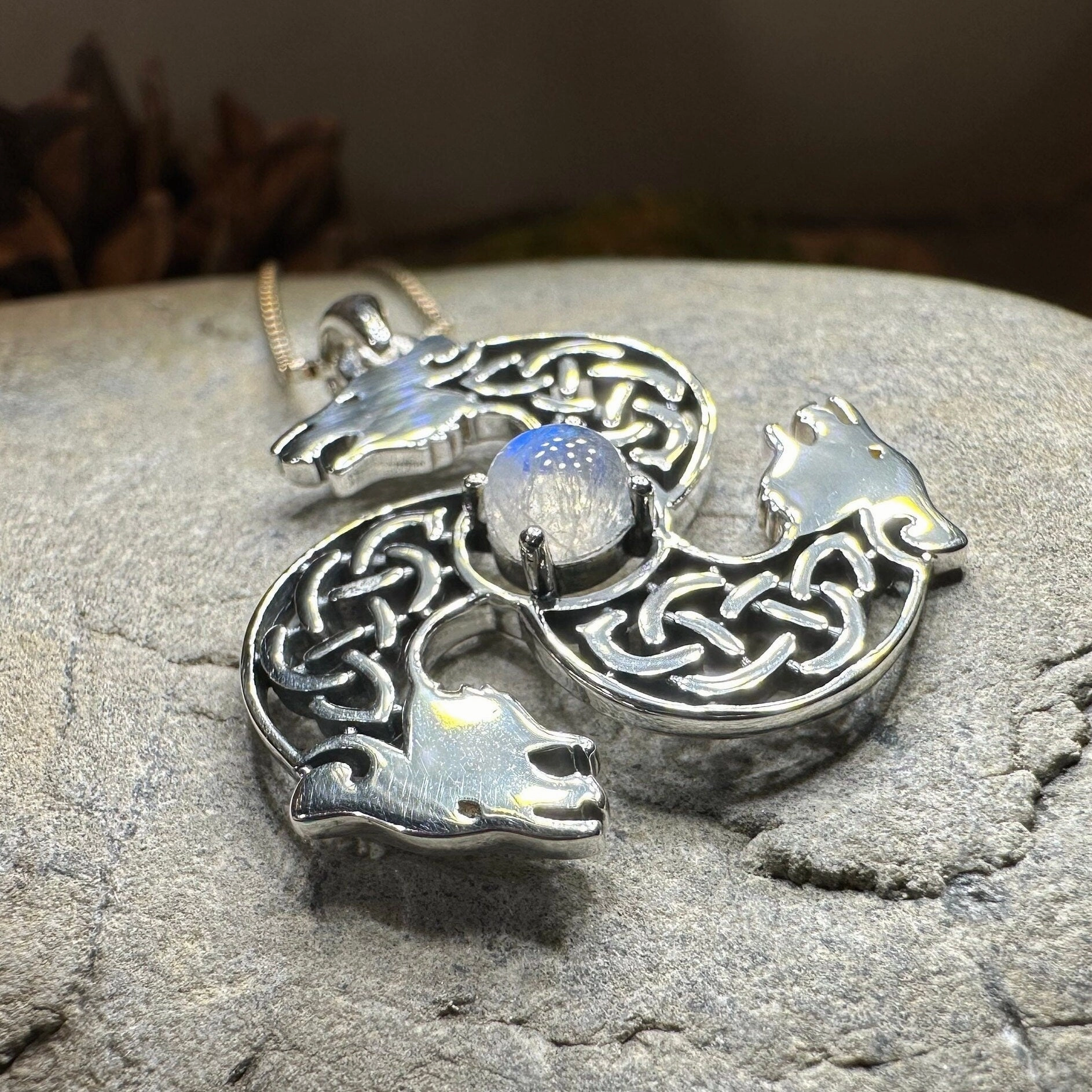 Celtic Bear Triple Spiral Necklace