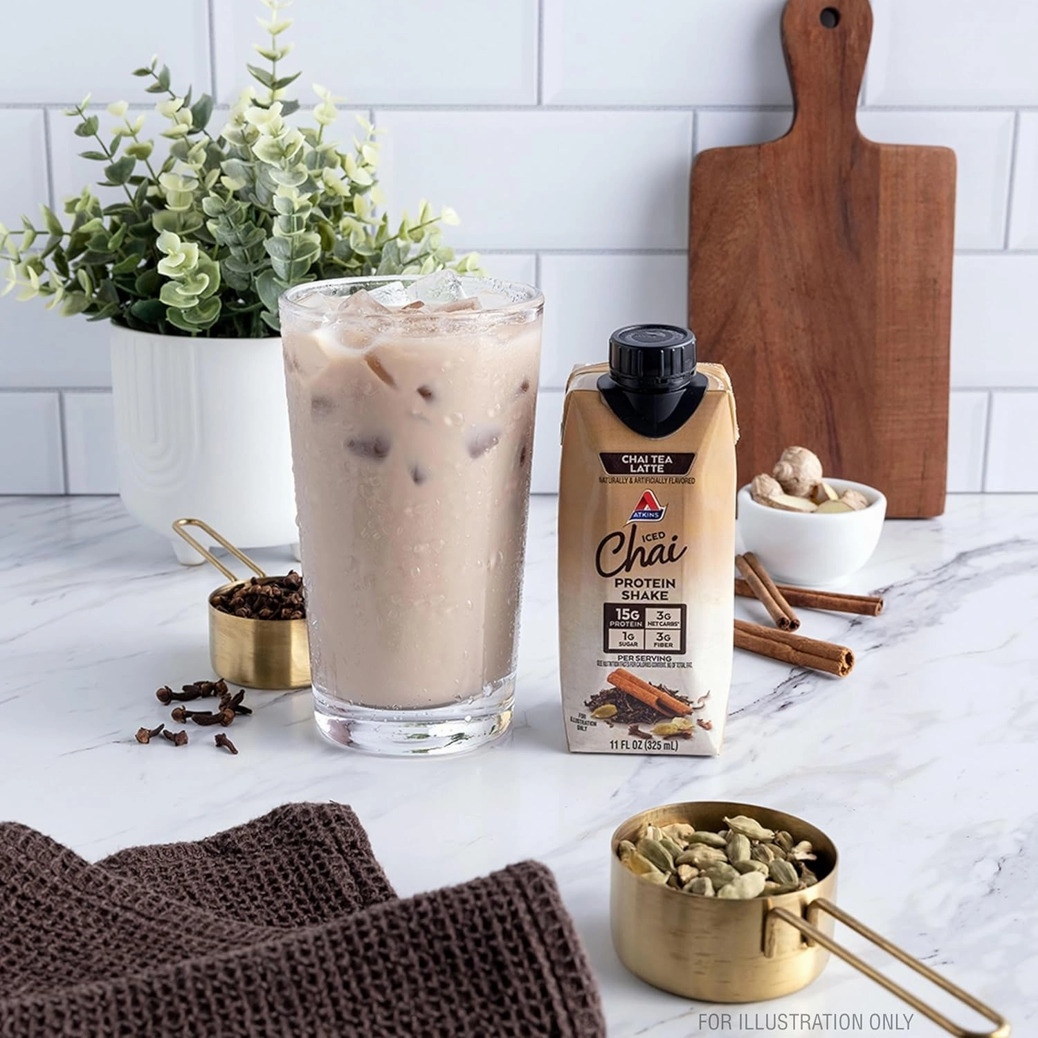Chai Tea Latte Protein Shake, 15g Protein, Low Glycemic, 3g Net Carb, 1g Sugar, Keto Friendly , Set of three 4-pack