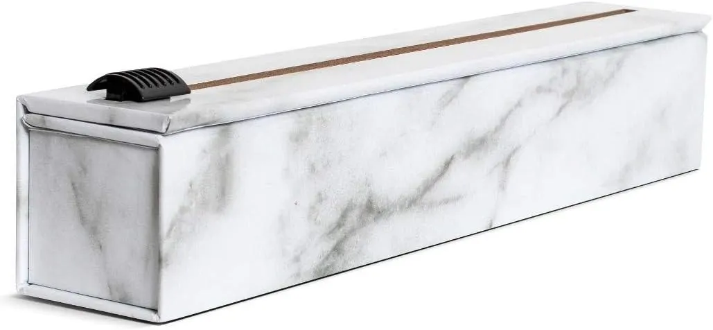 ChicWrap Carrara Marble Refillable Foil Dispenser - Includes One 12"x 30' Roll of Professional Grade Aluminum Foil - Reusable Dispenser w/Slide Cutter - Kosher Certified