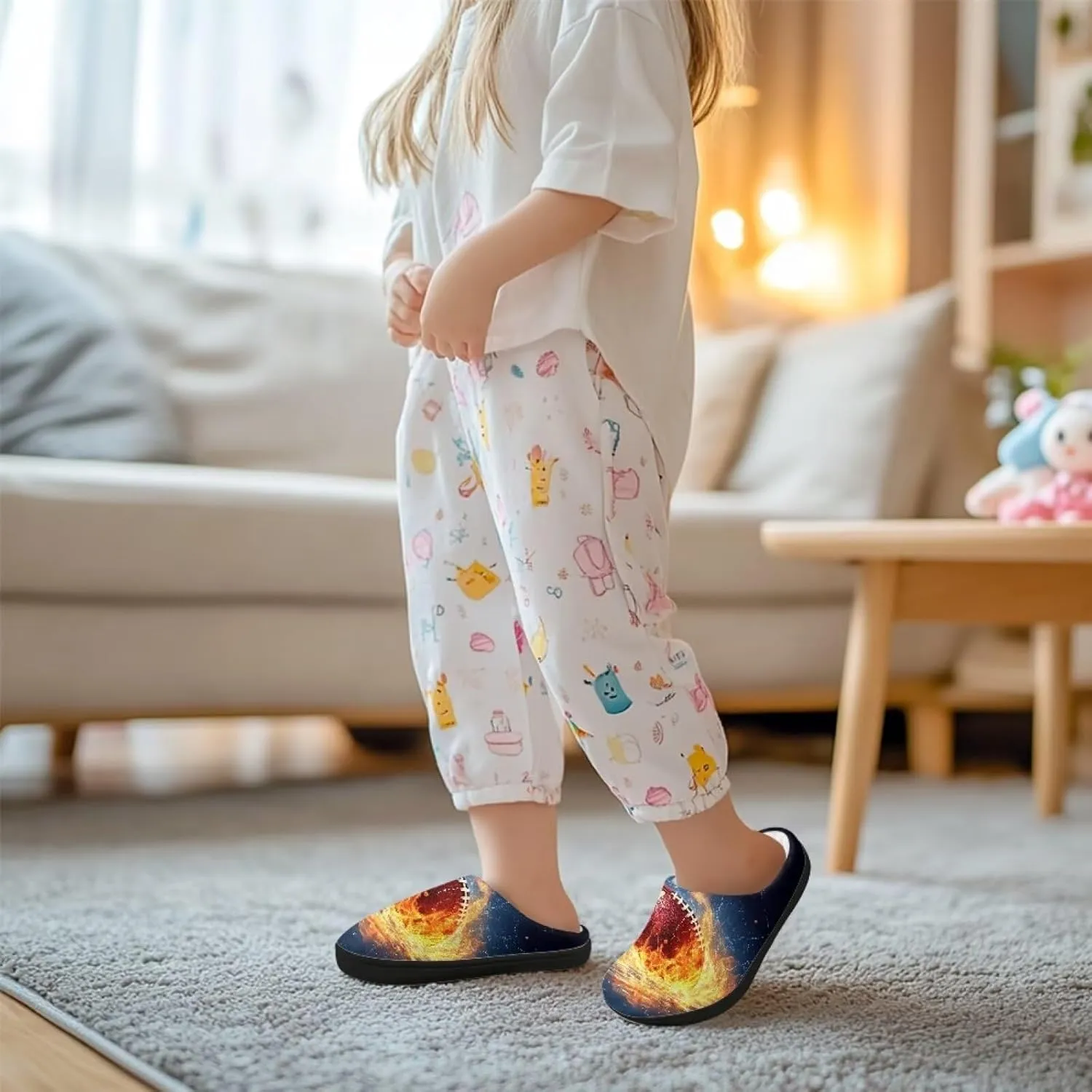 Children's Plush Slippers Fuzzy House Non-Slip Home Warm Slipper Indoor Soft Shoes with Slide-in for Winter Bedroom