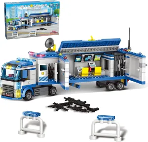 City Police Mobile Command Center Truck Building Blocks, Mobile Police Unit with Prison , Cop Cars STEM Construction Toy Kit , Birthday Xmas Gifts for Kids, Boys, and Girls Ages 6  (484 Pieces)