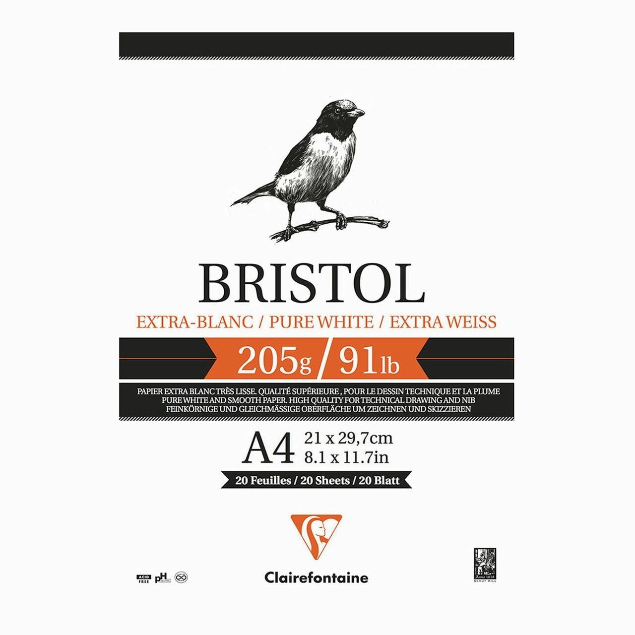 Clairefontaine Bristol Pad A4 205g 20 sheets