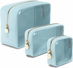 Clear Cosmetic Bags Set of 3, Mini Small Large Makeup Bags For Women Clear Pouch Cosmetics Cases Zipper Cute Pouches Make Up Travel Toiletry Essentials Preppy Purse Organizer Makeup Cases, Sky