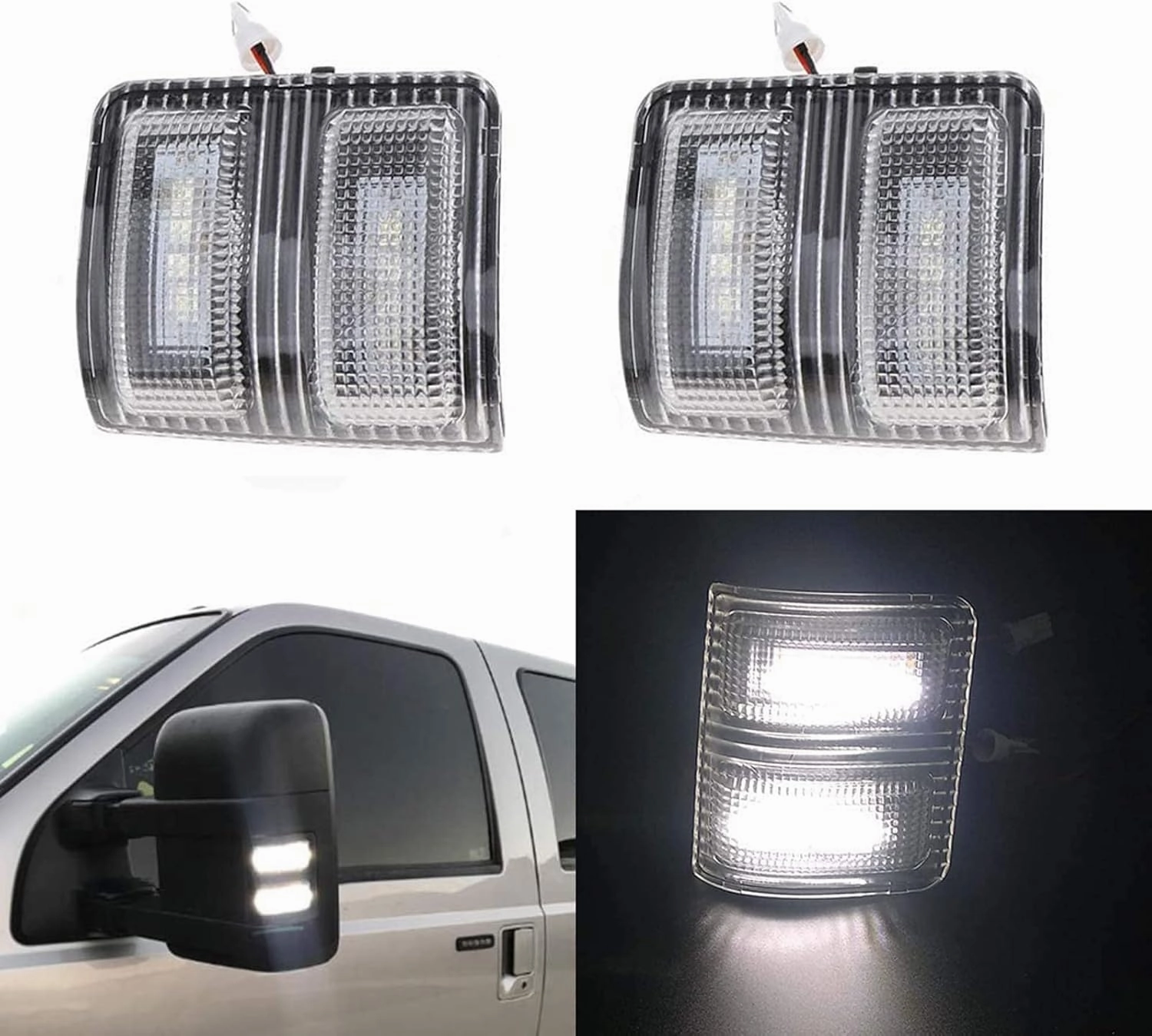 Clear Lens White LED Side Mirror Marker Lights Compatible with 2008-2016 Ford F250 F350 F450 Super Duty Side Mirror LED Turn Signal Lights