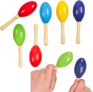 Colorful Mini Wooden Maracas - 24 Pack. (5") 6 Colors in Random Assortment. Real Wood. Musical Instrument Shakers Great Noisemakers for Toddlers, Kids, Party Favor, DJ Props (6 Colors, 24, Pack)