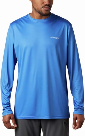 Columbia Men's Terminal Tackle PFG Fish Flag LS, Vivid Blue/White, 2X