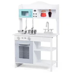 Contemporary Solid Wood Kids Kitchen Playset with Pots and Pans in White