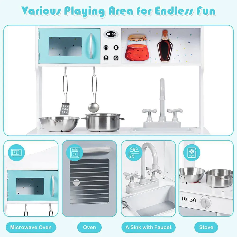 Contemporary Solid Wood Kids Kitchen Playset with Pots and Pans in White
