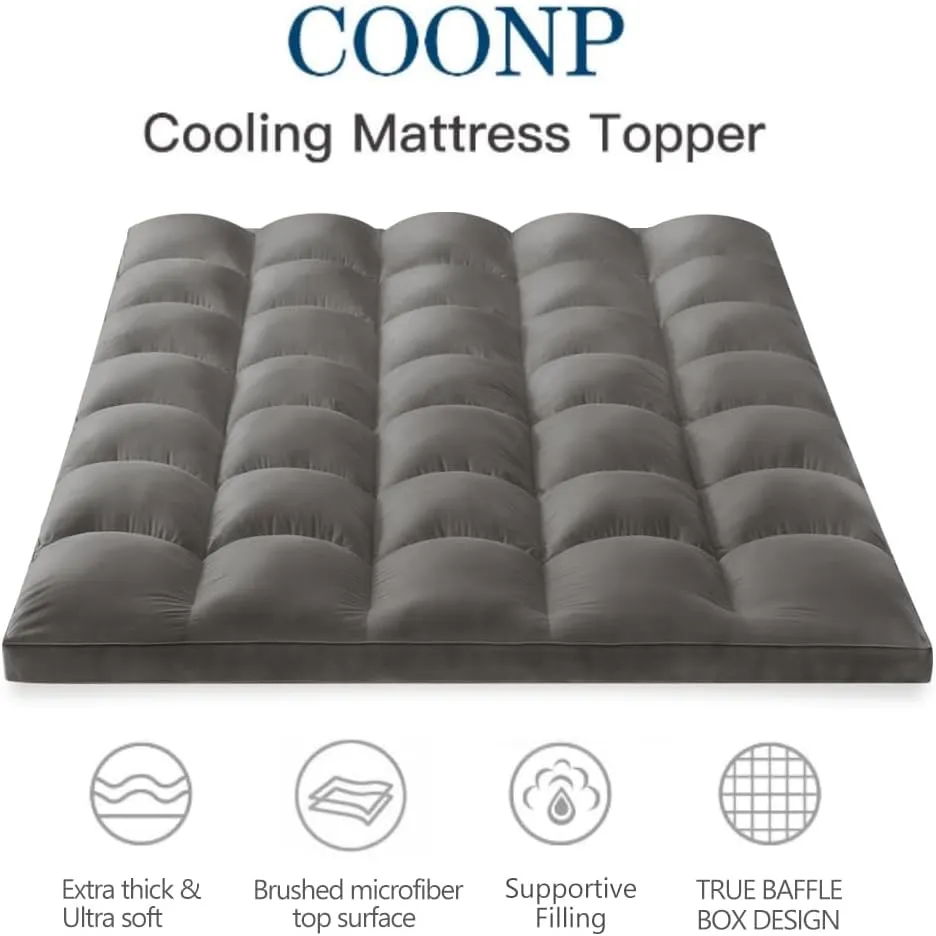 COONP Queen Mattress Topper, Extra Thick Pillowtop, Cooling Plush Mattress Pad Cover Bed Topper Protector with 8-21 Inch Deep Pocket (Grey, Queen)