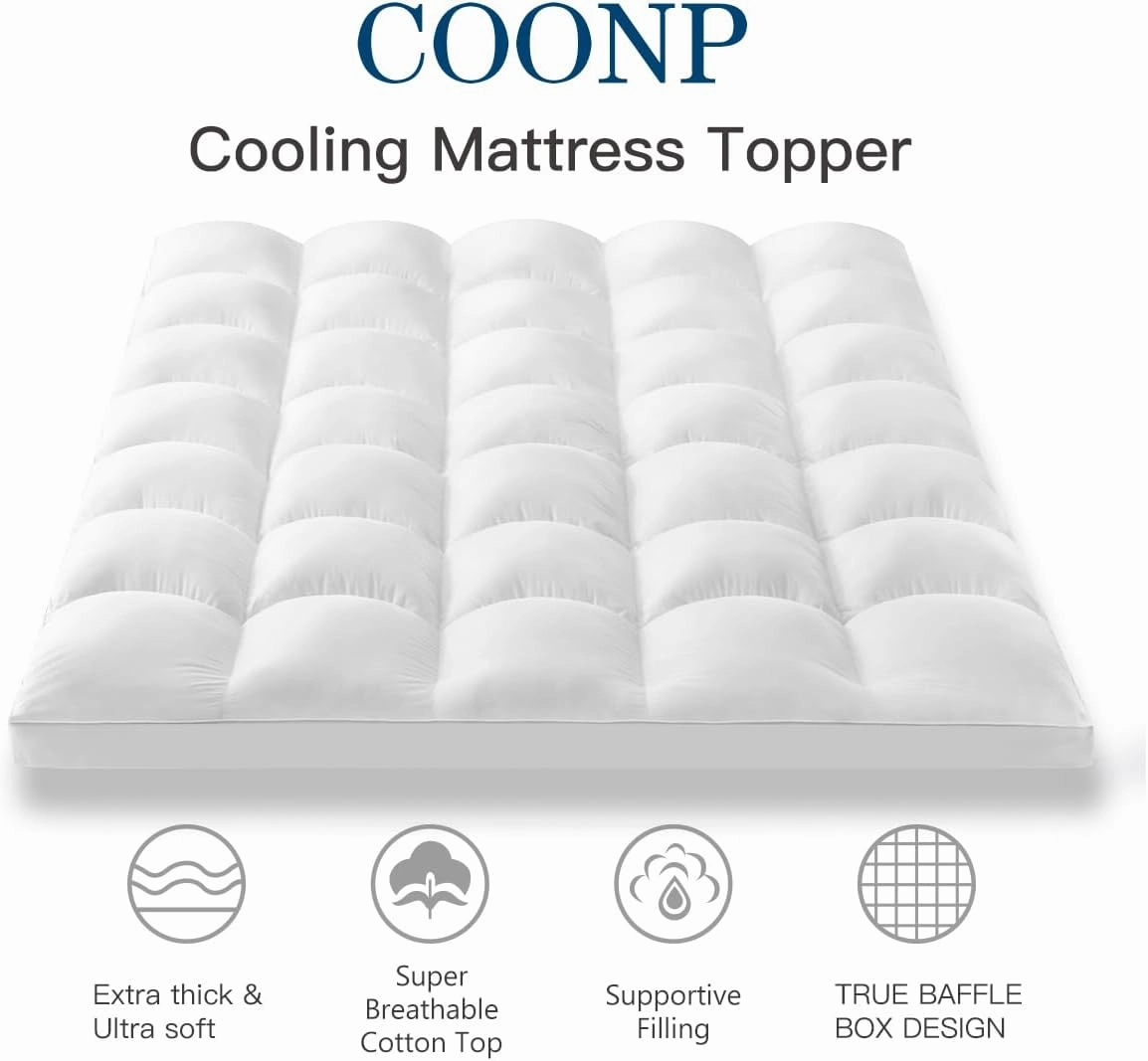 COONP King Mattress Topper, Extra Thick Pillowtop, Cooling Plush Mattress Pad Cover Cotton Top Bed Topper Protector with 8-21 Inch Deep Pocket