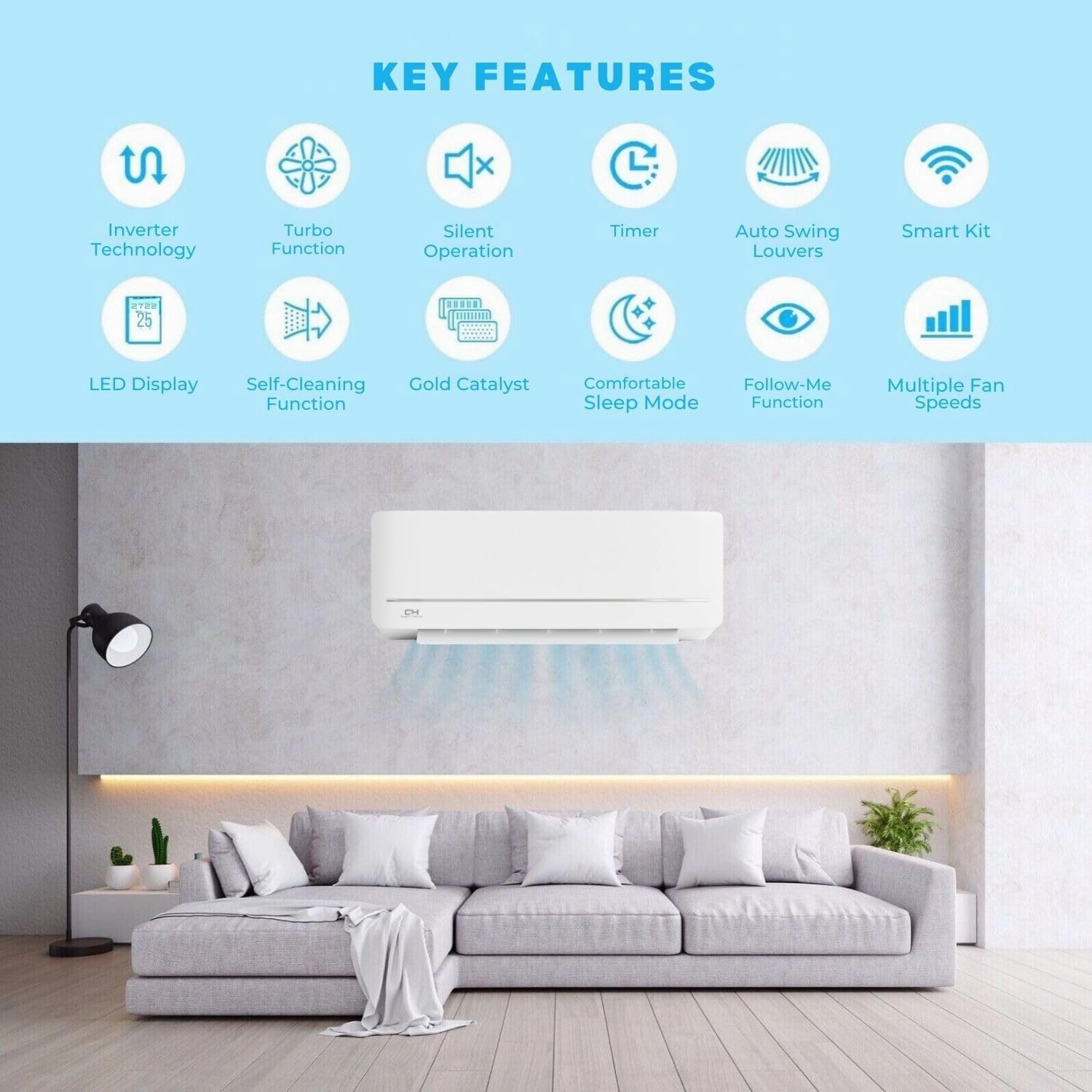 Cooper & Hunter 24,000 BTU, 230V, 17 SEER Ductless Mini Split AC/Heating System Pre-Charged Inverter Heat Pump with 16ft Installation Kit