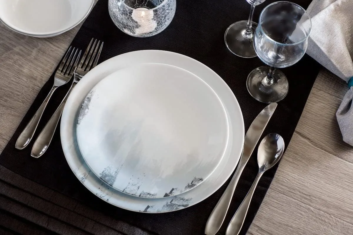 Corelle Tranquil Reflection Chip & Break resistant 12Pc Dinner Set, Service For 4, Blue, Grey