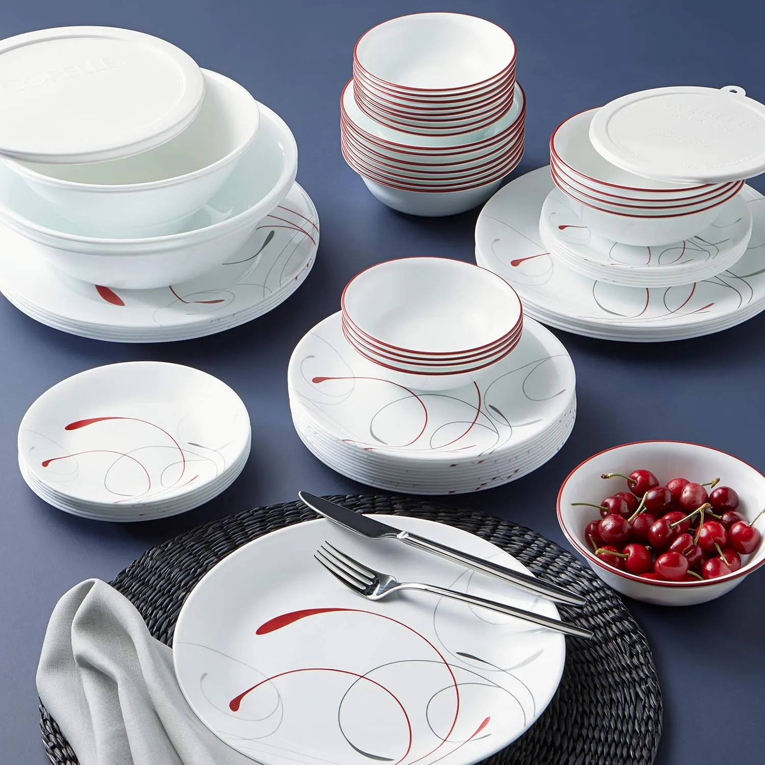 Corelle Vitrelle 78-Piece Service for 12 Dinnerware Set, Triple Layer Glass and Chip Resistant, Lightweight Round Plates and Bowls Set, Splendor