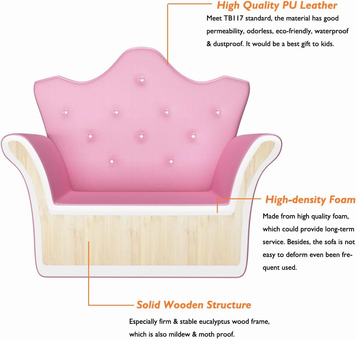 Costzon Kids Sofa, Children Upholstered Sofa with Ottoman, Princess Sofa with Diamond Decoration, Smooth PVC Leather Toddler Chair, Kids Couch for Boys and Girls, Gift for Toddlers (Pink)