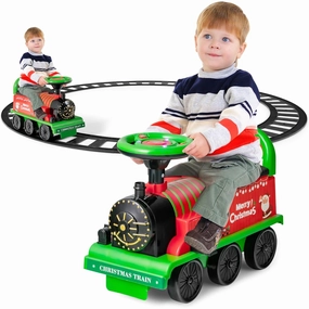Costzon Ride on Toys 6V Train Ride with Tracks, Storage Seat, Flashing Lights & Music, Backrest, Anti-Tilt Device, Gift for Toddler Boys & Girls, Battery Powered Ride on Car (Green)