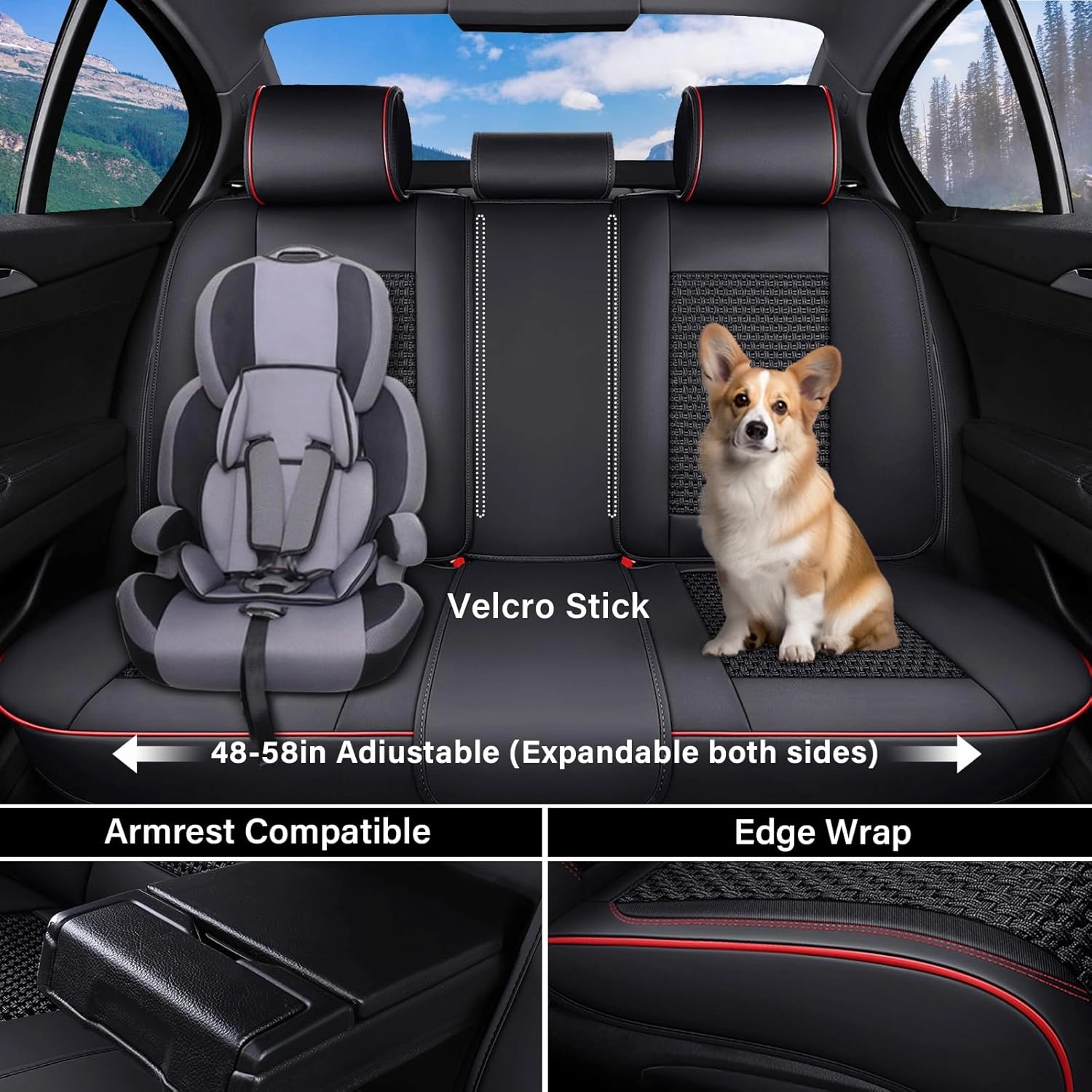 Coverado Car Seat Covers Full Set, Nappa Leather Blakc Seat Covers for Cars, Waterproof Car Seat Protector, Front and Back Seats Universal Fit for Most Vehicles