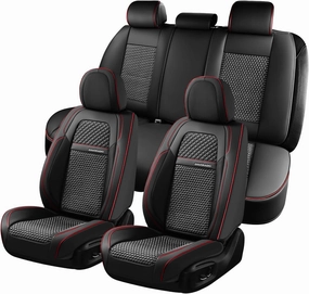 Coverado Car Seat Covers Full Set, Nappa Leather Blakc Seat Covers for Cars, Waterproof Car Seat Protector, Front and Back Seats Universal Fit for Most Vehicles