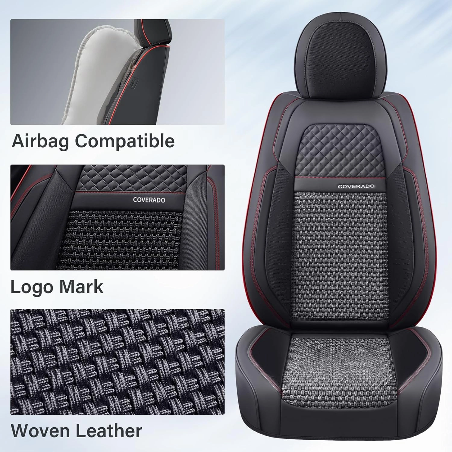 Coverado Car Seat Covers Full Set, Nappa Leather Blakc Seat Covers for Cars, Waterproof Car Seat Protector, Front and Back Seats Universal Fit for Most Vehicles