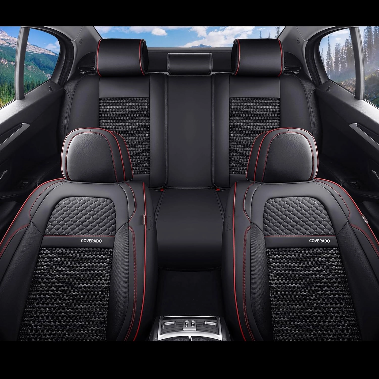 Coverado Car Seat Covers Full Set, Nappa Leather Blakc Seat Covers for Cars, Waterproof Car Seat Protector, Front and Back Seats Universal Fit for Most Vehicles