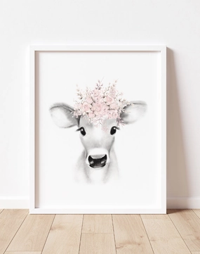 Cow with Floral Crown Print