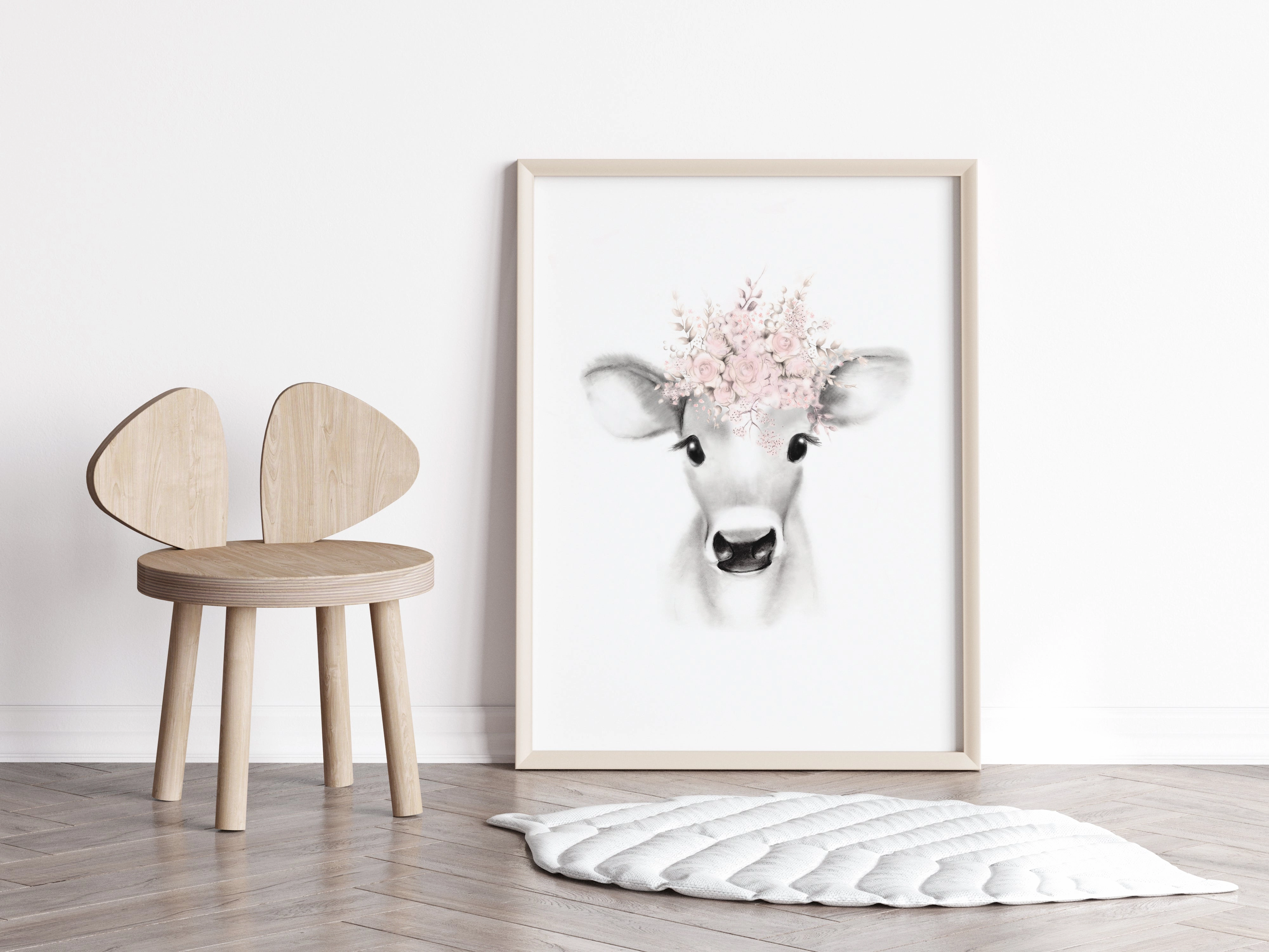 Cow with Floral Crown Print