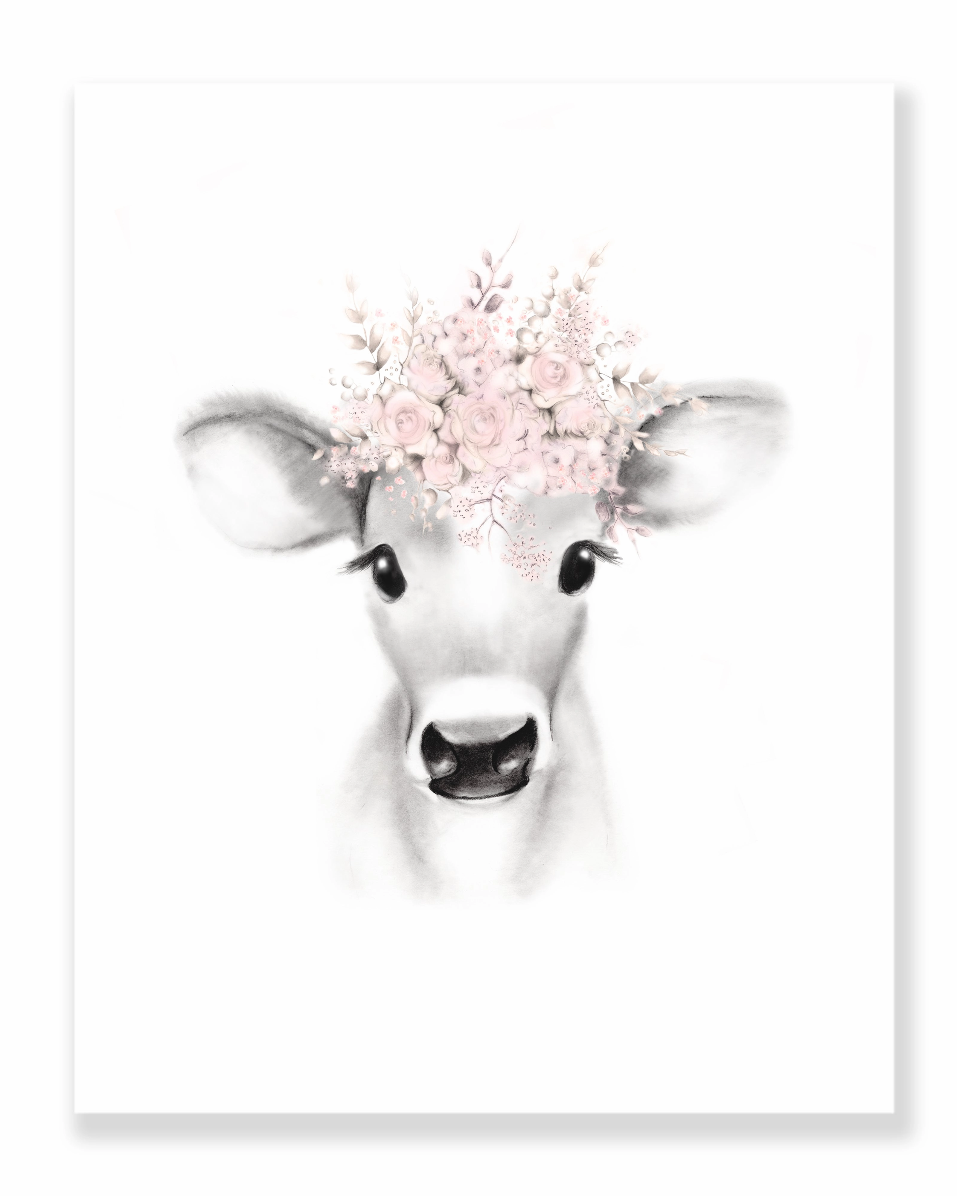Cow with Floral Crown Print