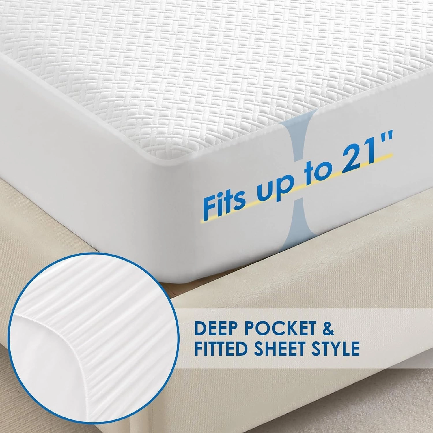 Cozymaker Queen Size 100% Waterproof Mattress Protector, Cooling Mattress Cover Fitted 8-21" Deep Pocket, 3D Air Fabric Soft Breathable Bed Mattress Pad Cover Noiseless Washable