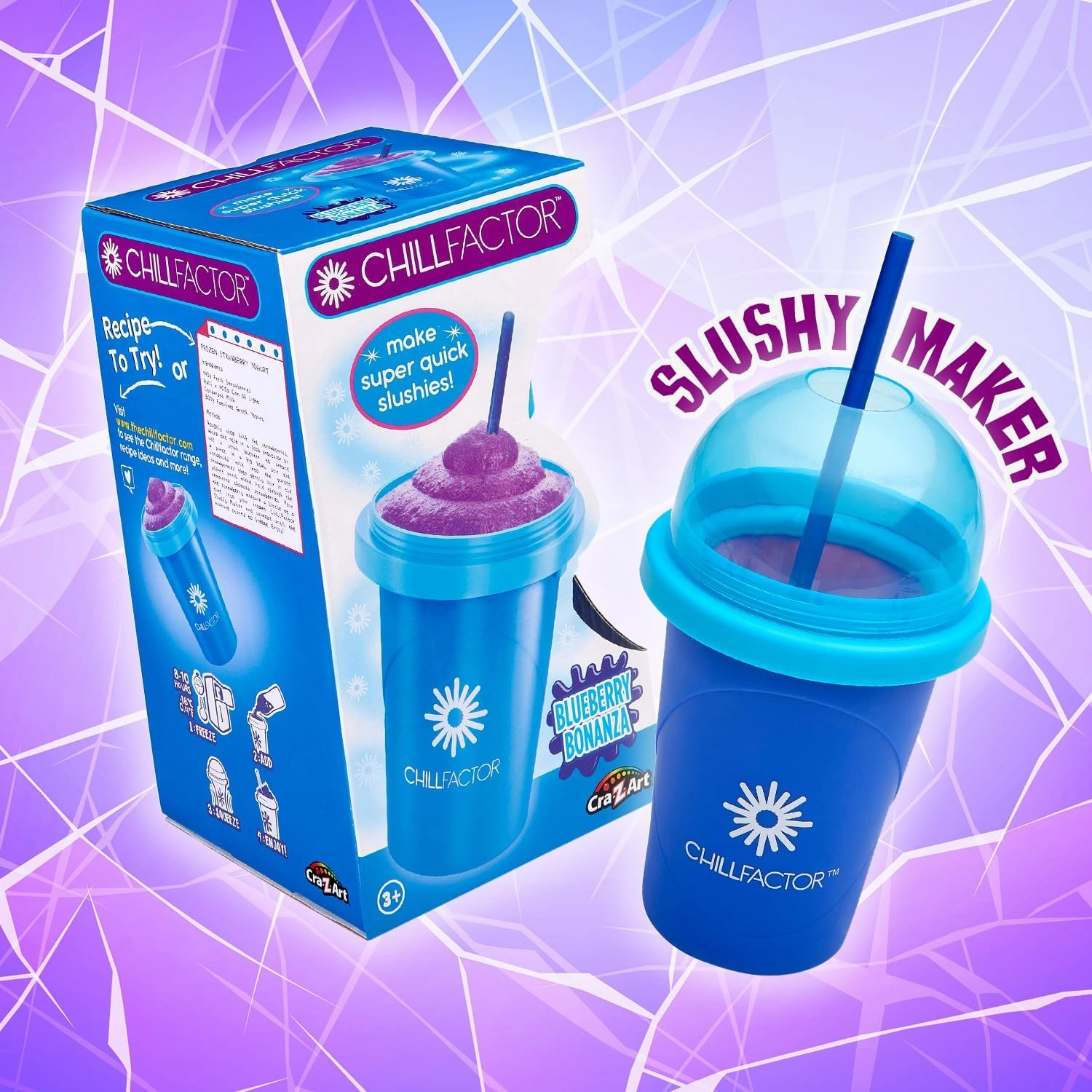 Cra-Z-Art ChillFactor Original Slushie Maker, DIY Magic Slushy Maker, Super Quick Smoothie Squeeze Cup for Milkshakes, Juices, Double Layer Cup with Lid & Spoon, Blue