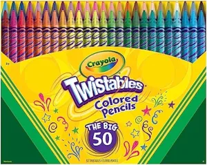 Crayola Twistables Colored Pencil Set (50ct), Kids Easter Basket Essentials & Stuffers, No Sharpen Colored Pencils For Kids, Coloring Book Pencils, 4 