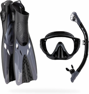 Cressi Snorkeling Set- Short Adjustable Fins, Silicone Mask, and Dry Snorkel- Compact for Travel- Tino Adventure Set- Designed in Italy