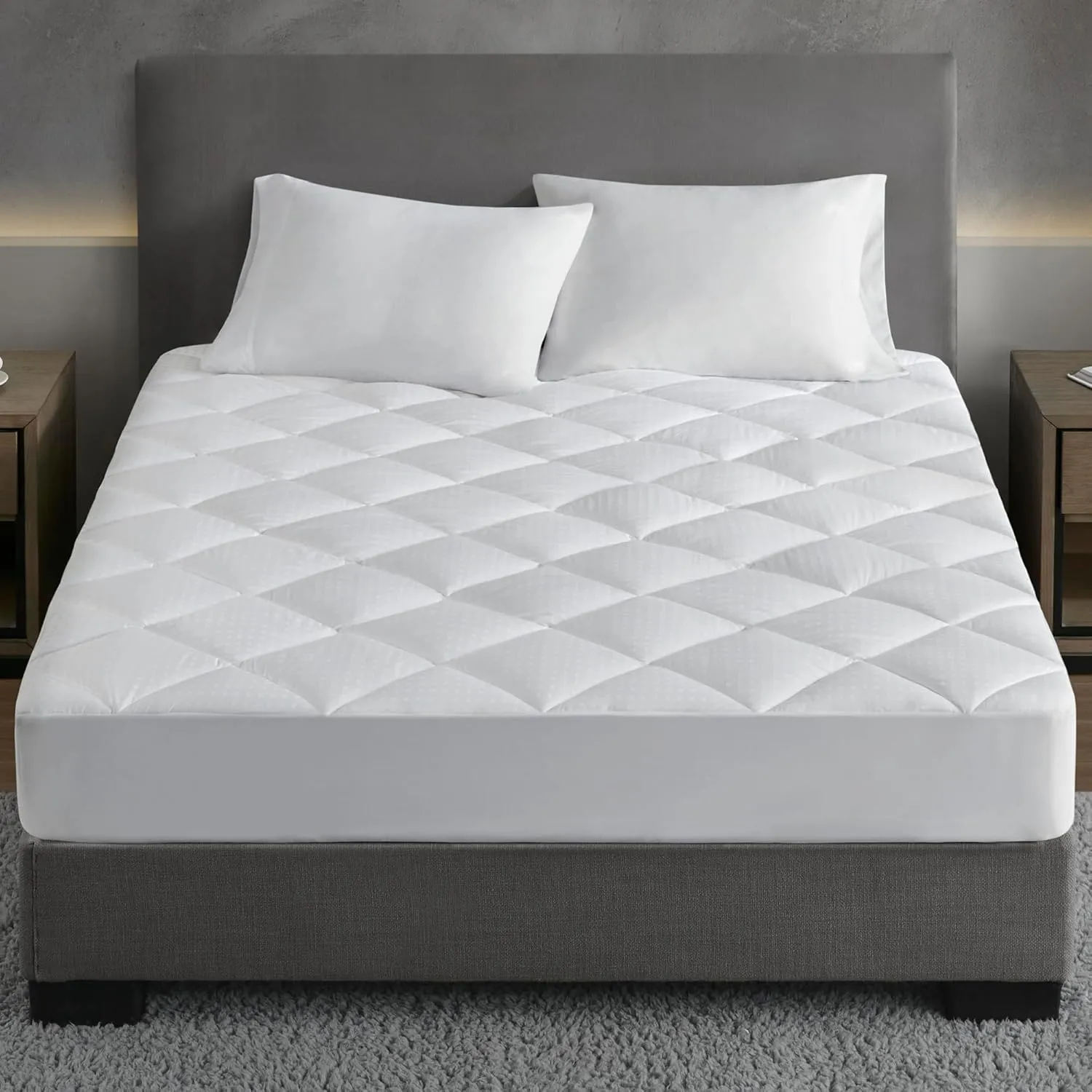 Croscill King Mattress Pad Cotton Bed Protector Waterproof Mattress Pad, Diamond Quilted Cover, Overfilled, Breathable Mattress Topper, Fitted Pocket Fits Up to 18", Easy Care, King, White