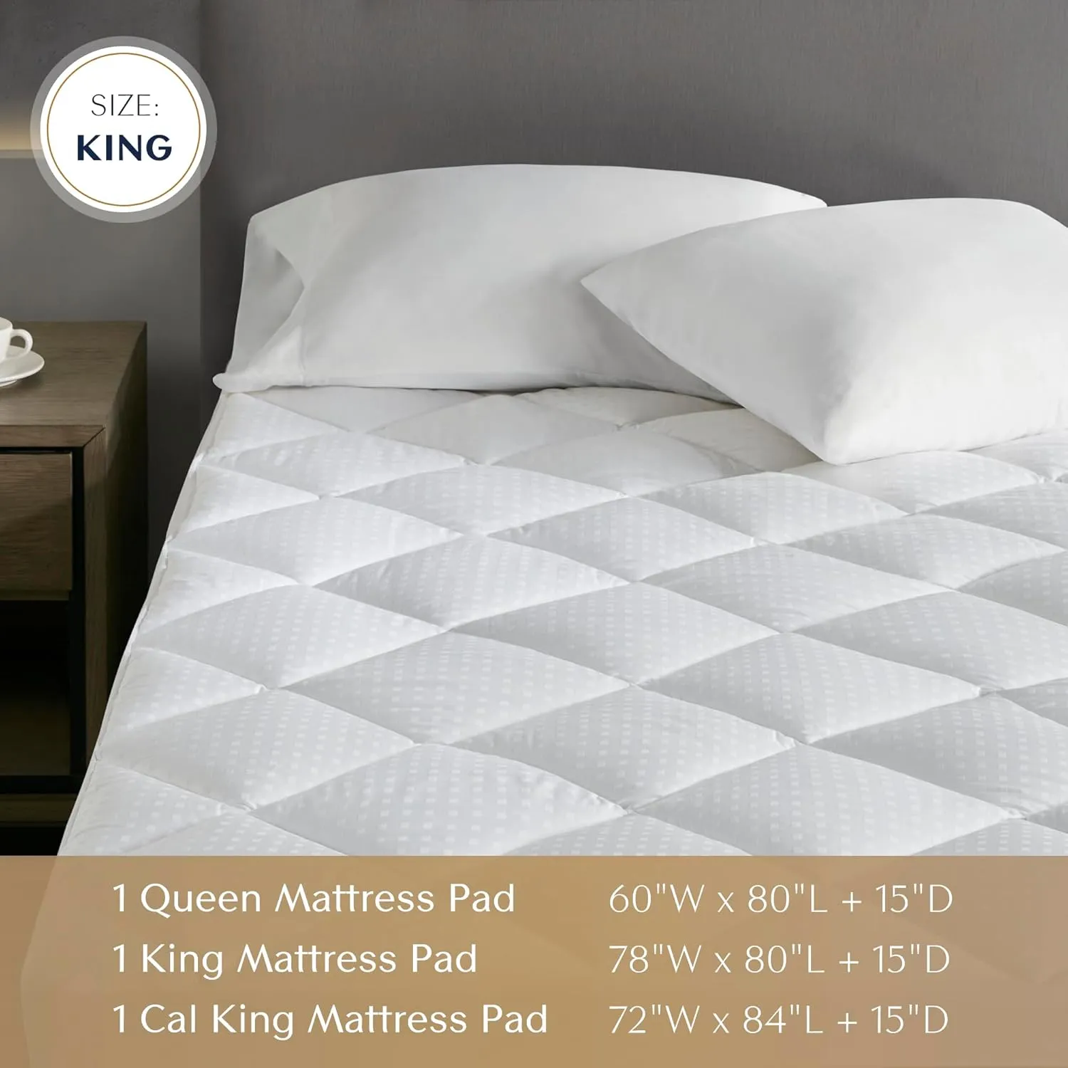 Croscill King Mattress Pad Cotton Bed Protector Waterproof Mattress Pad, Diamond Quilted Cover, Overfilled, Breathable Mattress Topper, Fitted Pocket Fits Up to 18", Easy Care, King, White