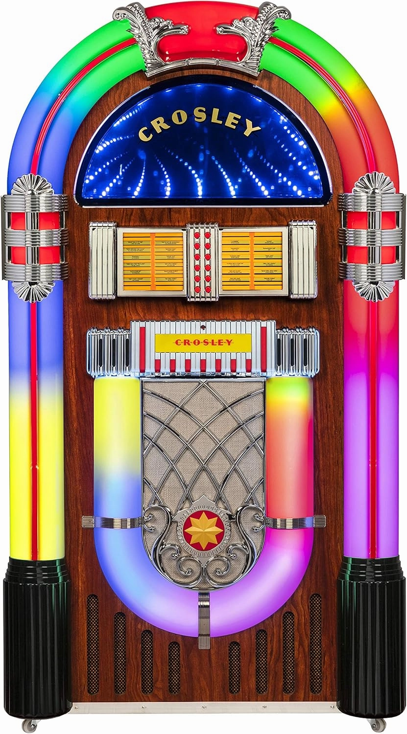Crosley CR1215A-WA Full Size Digital Bluetooth Jukebox with CD, AM/FM Radio and Color Changing LED Lights, Walnut