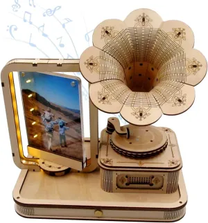CUBERIE 3D Puzzles for Adults, Gramophone Wooden Model kit Music Box Gifts for Woman Man, Assembly Three-D Wood Puzzle Decor with Acrylic Picture Frame, Toys for Ages 14 and up