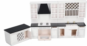CUEI Miniature Dollhouse Furniture Kitchen Set, 1:12 Scale Wooden Kitchen Cabinet Set, White Dollhouse Decoration Accessories for Dining Room