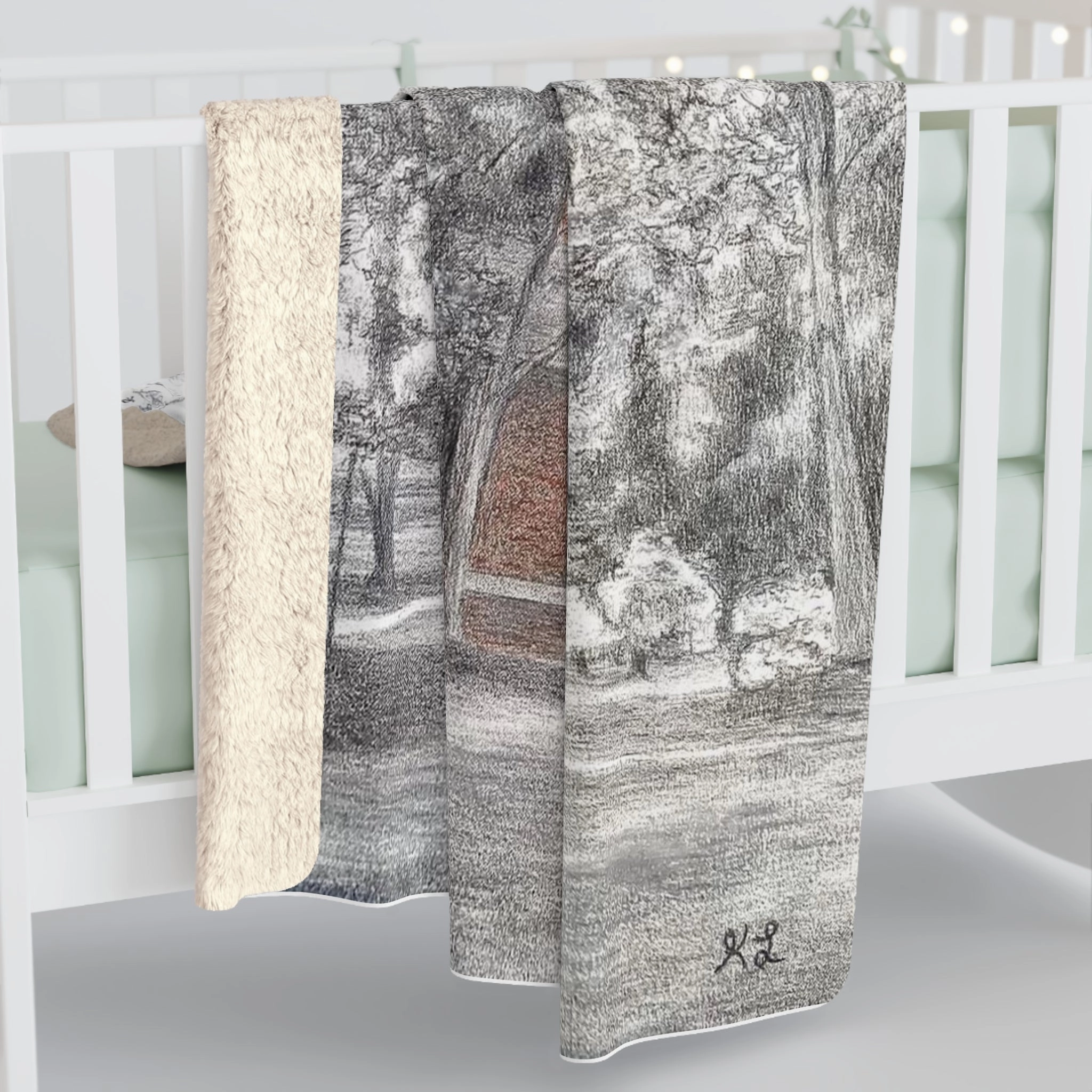 Currituck Lighthouse Charcoal Drawing Sherpa Fleece Blanket