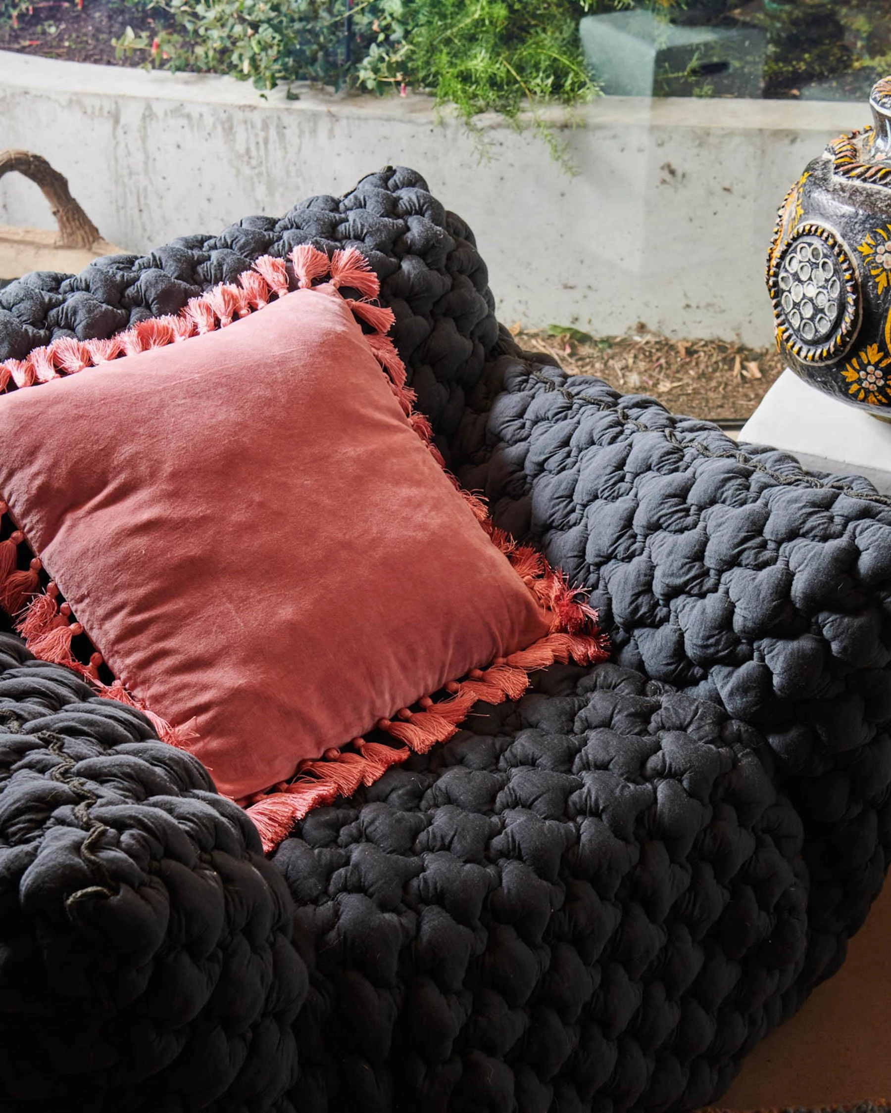 Cushion - Dusty Rose Velvet Tassel