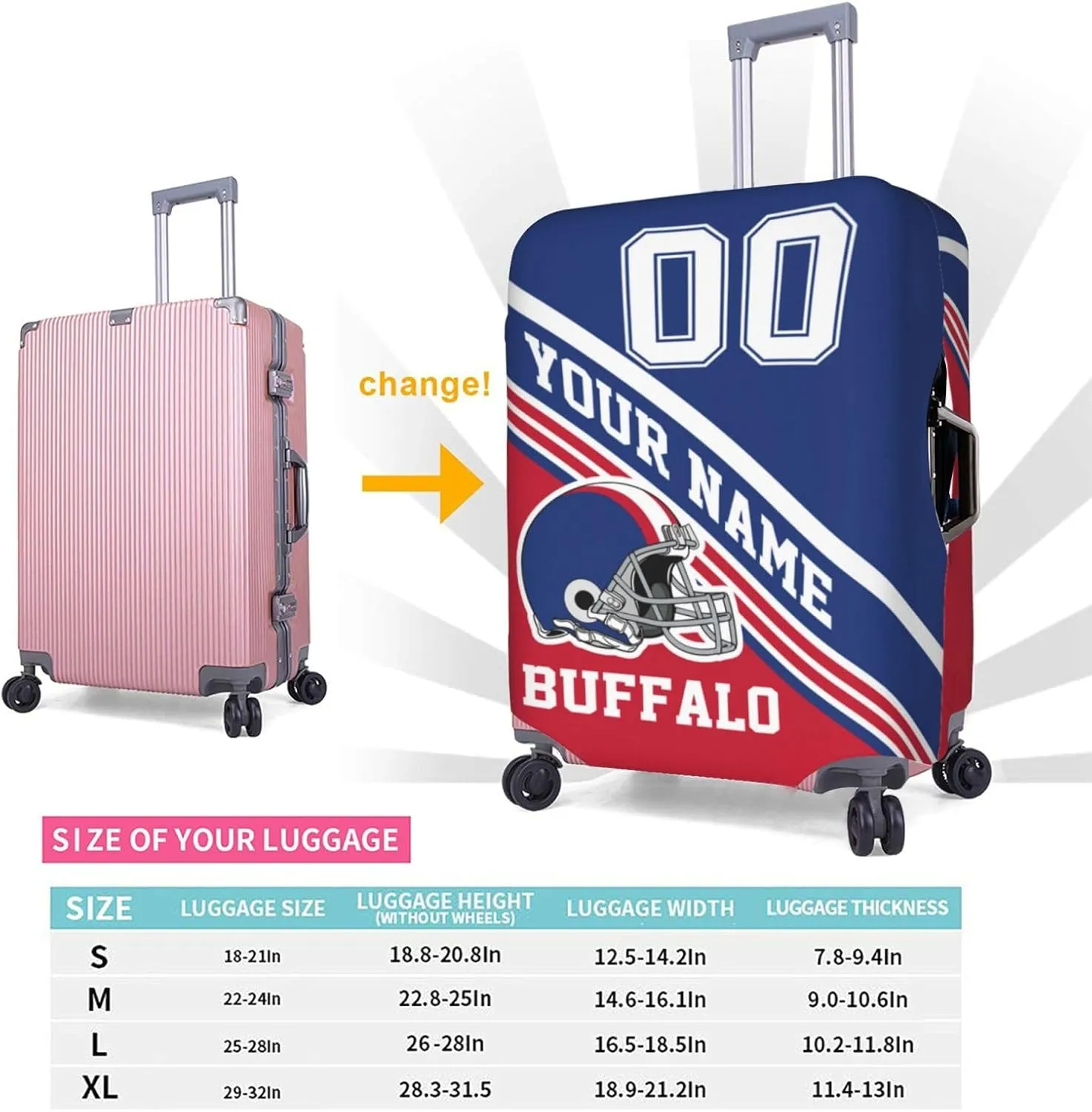 Custom Luggage Cover, Personalized Buffalo Suitcase Cover for Vacation Travel, Design Your Name and Number Washable Elastic Luggage Protector Gifts for Men Women Fans