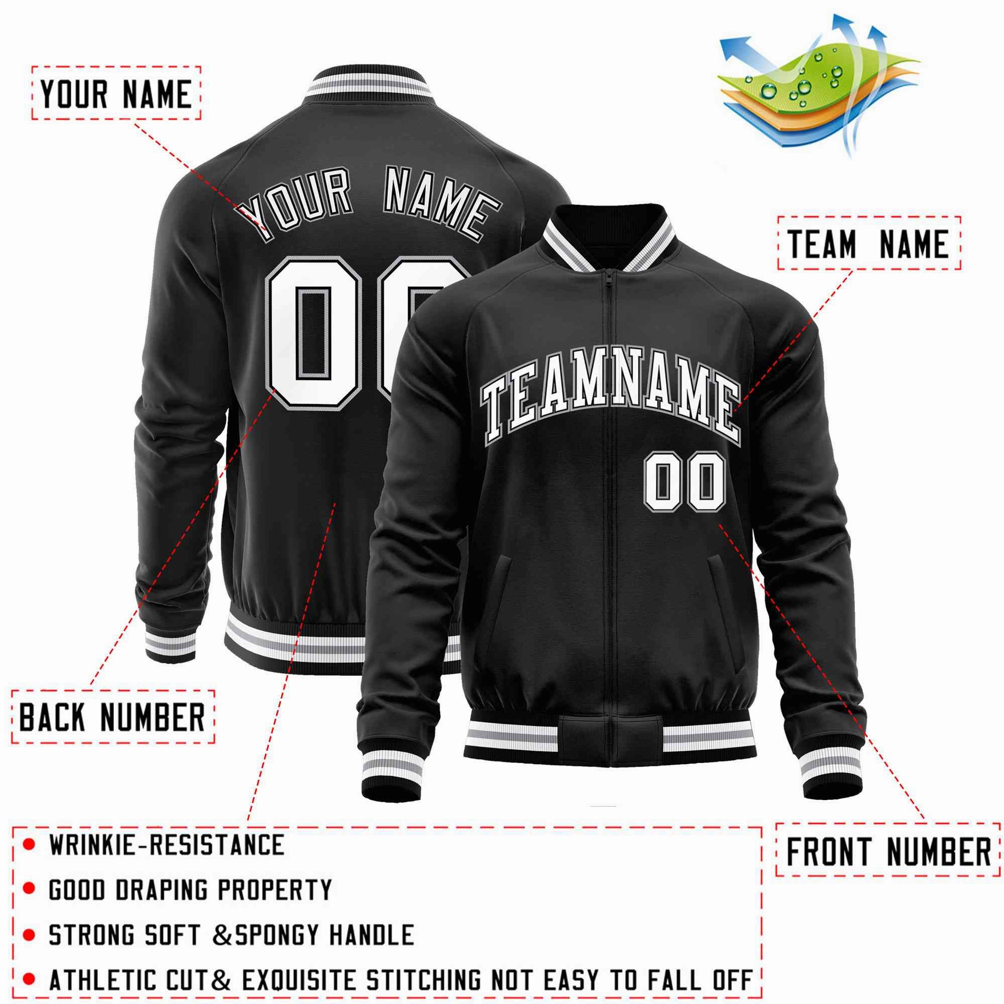 Custom Classic Style Letterman Jackets Personalized Stitched Letters & Number Full-Zip Baseball Jacket